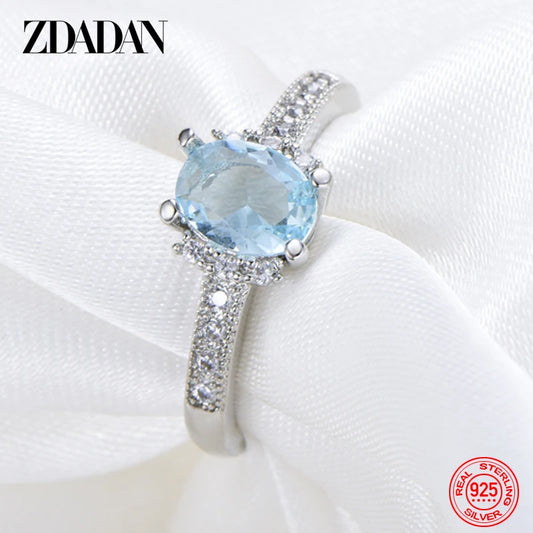 925 Sterling Silver Charm Aquamarine Ring for Women Fashion Wedding Jewelry Engagement Party Gift