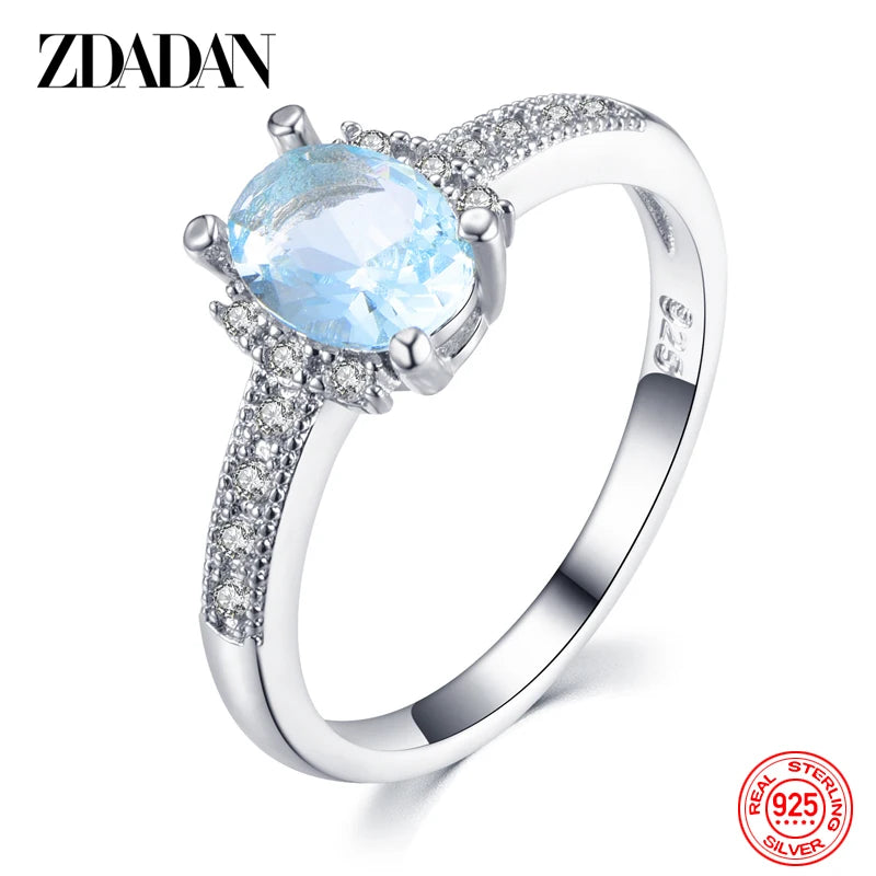 925 Sterling Silver Charm Aquamarine Ring for Women Fashion Wedding Jewelry Engagement Party Gift