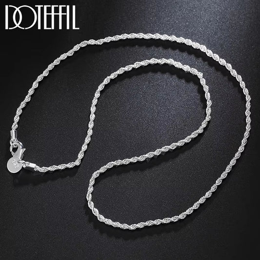 925 Sterling Silver 16/18/20/22/24 Inch 2Mm Flash Twisted Rope Necklace for Women Man Fashion Wedding Charm Jewelry