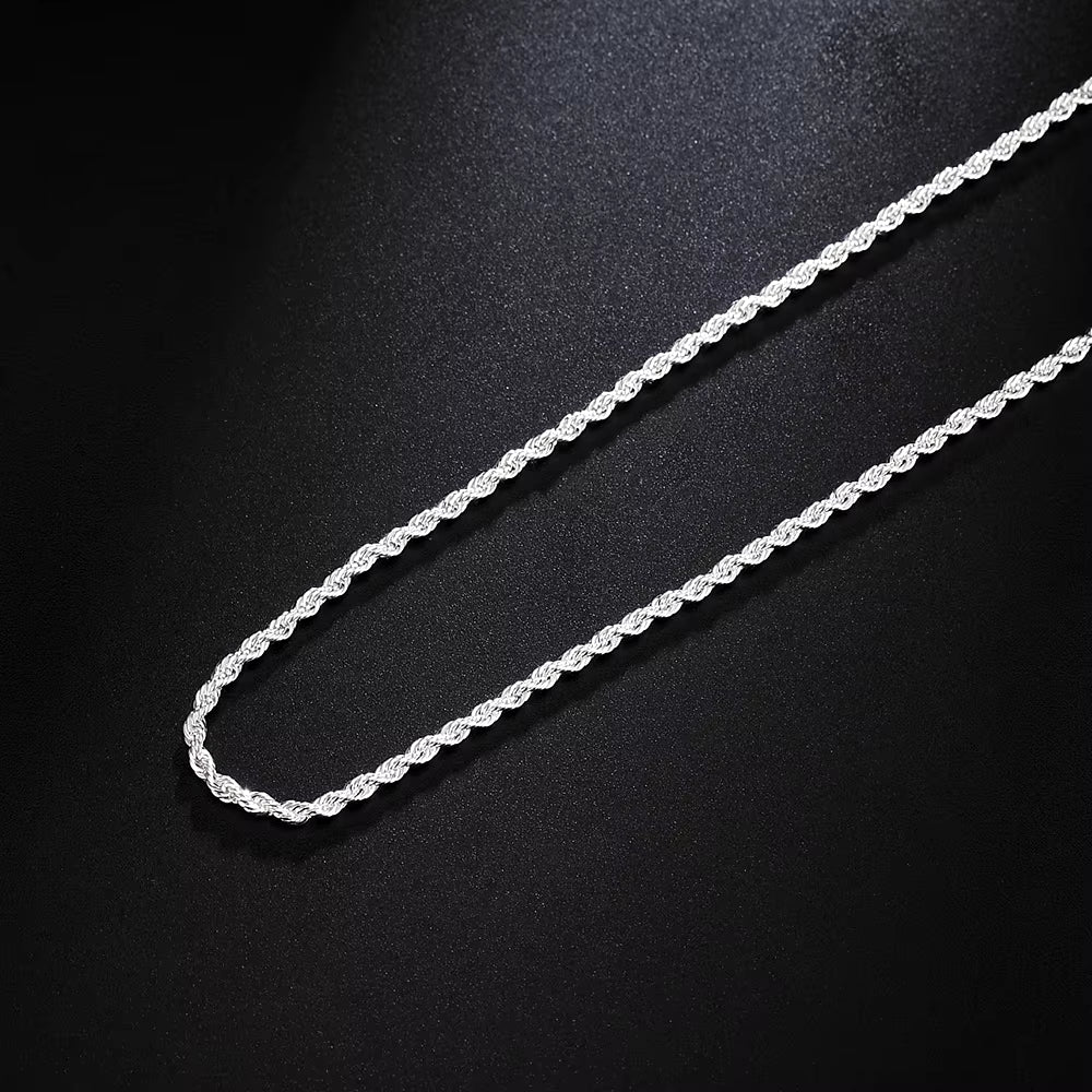 925 Sterling Silver 16/18/20/22/24 Inch 2Mm Flash Twisted Rope Necklace for Women Man Fashion Wedding Charm Jewelry