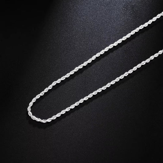 925 Sterling Silver 16/18/20/22/24 Inch 2Mm Flash Twisted Rope Necklace for Women Man Fashion Wedding Charm Jewelry