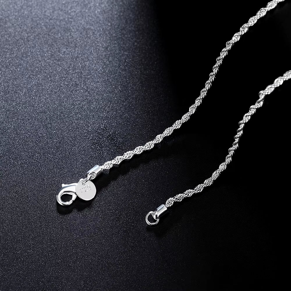 925 Sterling Silver 16/18/20/22/24 Inch 2Mm Flash Twisted Rope Necklace for Women Man Fashion Wedding Charm Jewelry
