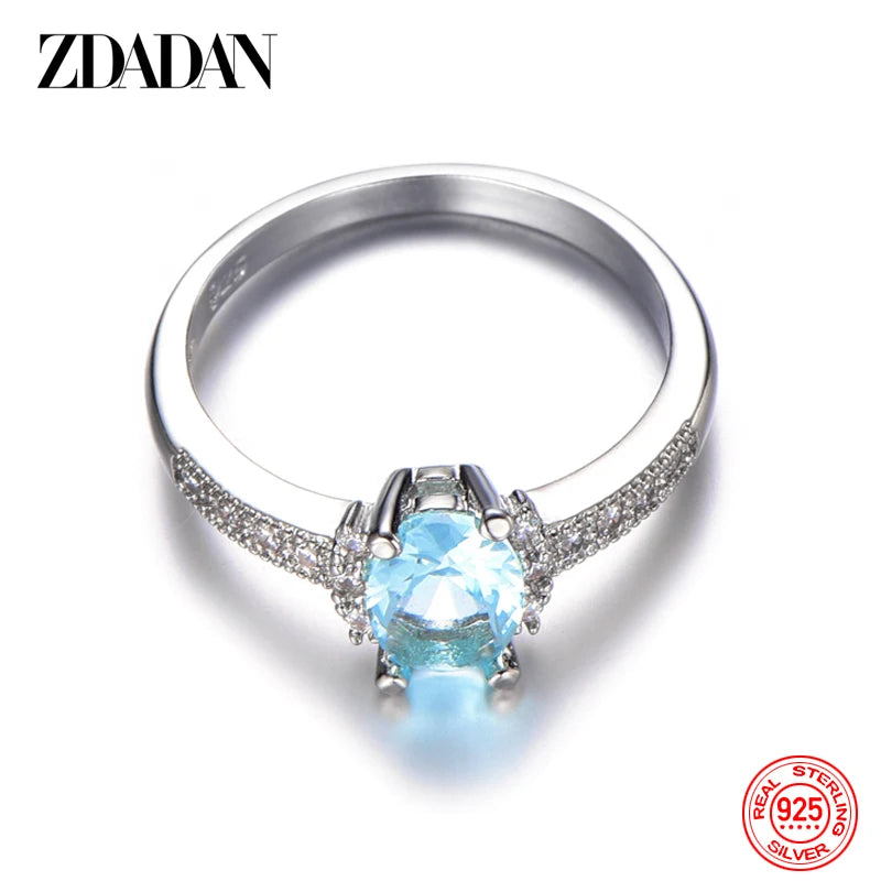 925 Sterling Silver Charm Aquamarine Ring for Women Fashion Wedding Jewelry Engagement Party Gift
