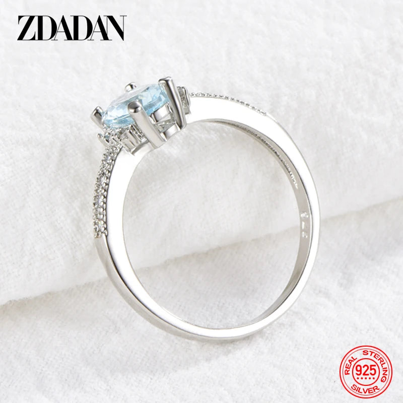 925 Sterling Silver Charm Aquamarine Ring for Women Fashion Wedding Jewelry Engagement Party Gift