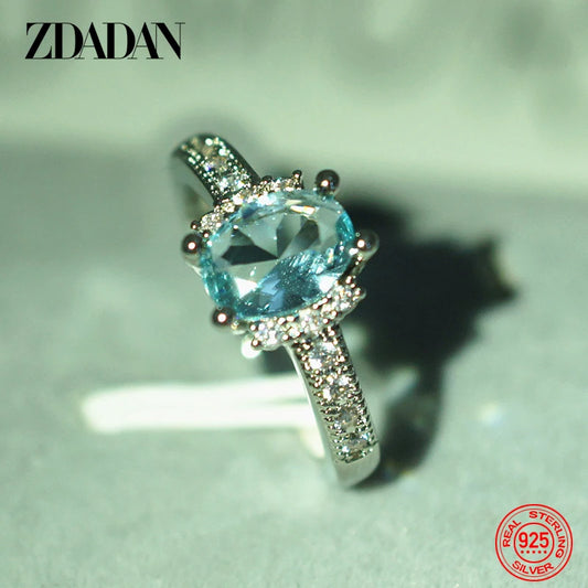 925 Sterling Silver Charm Aquamarine Ring for Women Fashion Wedding Jewelry Engagement Party Gift
